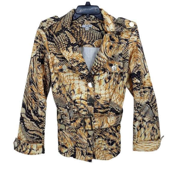 Vtg Cache Unique Statement Jacket Dragon Eagle Military Moto Belted Golden Sz L - Picture 1 of 16